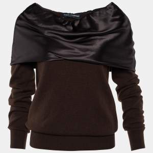 Pre Owned Dolce & Gabbana Brown Cashmere & Silk Draped Neck Sweater S