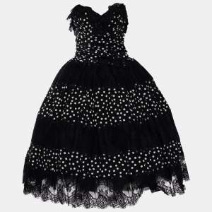 Pre Owned Dolce & Gabbana Black/White Polka Dot Silk Paneled Strapless Dress M