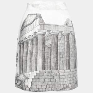 Pre Owned Dolce & Gabbana Monochrome Ancient Rome Printed Linen Skirt M
