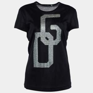 Pre Owned Dolce & Gabbana Black Cotton DG Embellished Crew Neck T-Shirt M