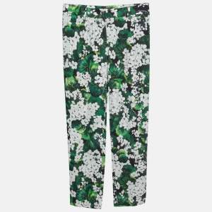 Pre Owned Dolce & Gabbana Green Floral Printed Crepe Trousers S