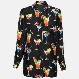 Pre Owned Dolce & Gabbana Black Silk Cocktail Print Button Front Pajama Shirt M