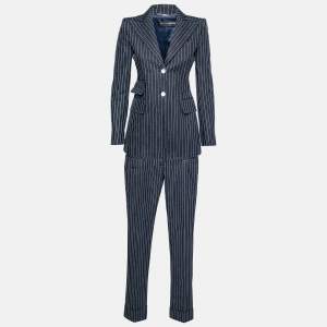 Pre Owned  Dolce & Gabbana Blue Cotton Pinstriped Suit Set S