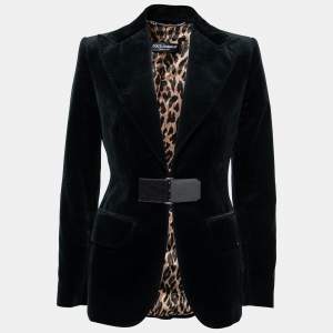 Pre Owned Dolce & Gabbana Black Velvet Vintage Velcro Front Blazer S