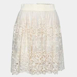 Pre Owned Dolce & Gabbana Cream Lace Mini Skirt S