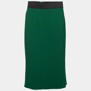 Pre Owned Dolce & Gabbana Green Crepe Midi Skirt L