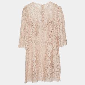 Pre Owned Dolce & Gabbana Pale Pink Floral Lace Mini Dress M