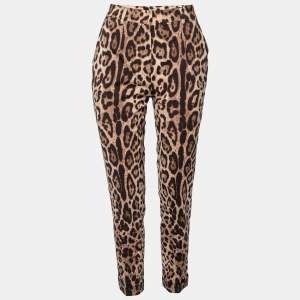 Pre Owned Dolce & Gabbana Brown Leopard Print Wool Trousers S Waist 26"