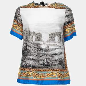 Pre Owned Dolce & Gabbana Multicolor Printed Silk Short Sleeve Top M