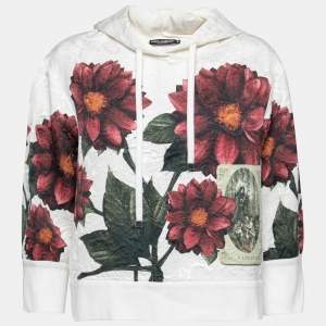 Pre Owned Dolce & Gabbana White Floral Printed Jacquard Hooded Sweatshirt M