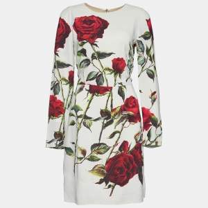 Pre Owned Dolce & Gabbana Pale Green Rose Print Crepe Mini Dress M