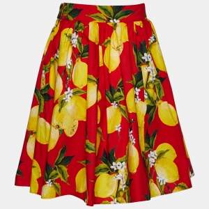 Pre Owned Dolce & Gabbana Red Lemon Print Cotton Flared Skirt XS