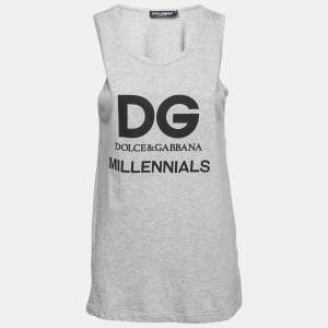Pre Owned Dolce & Gabbana Grey Logo Print Crewneck Tank Top XS 