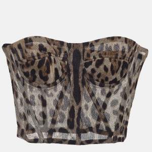 Pre Owned Dolce & Gabbana Brown Animal Print Tulle Bustier Crop Top M