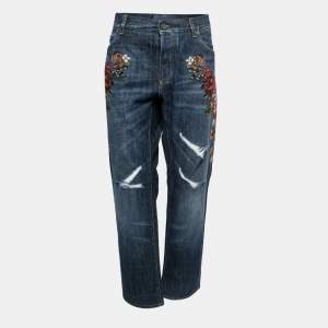 Pre Owned Dolce & Gabbana  Blue Denim Embroidered 16 Classic Ripped Jeans 2XL Waist 38"