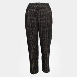 Pre Owned Dolce & Gabbana Black & Brown Patterned Wool Tapered Trousers M    