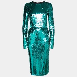 Pre Owned Dolce & Gabbana Green Sequin Embellished Long Sleeve Dress M
