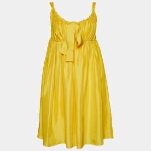 Pre Owned Dolce & Gabbana Yellow Silk Satin Ruched Sleeveless Mini Dress S