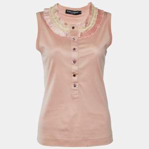 Pre Owned Dolce & Gabbana Pink Knit Neck Trim Detail Tank Top M