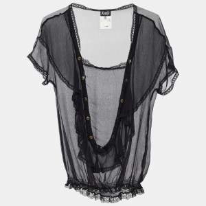 Pre Owned Dolce & Gabbana Black Silk Chiffon Ruffled Sheer Top M
