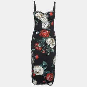 Pre Owned Dolce & Gabbana Black Floral Printed Bustier Midi Dress M