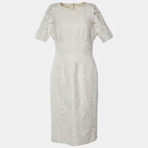 Pre Owned Dolce & Gabbana White Lace Sheath Dress M