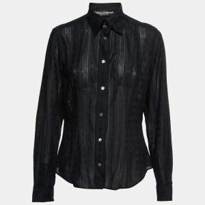 Pre Owned Dolce & Gabbana Black Patterned Cotton Button Front Shirt M