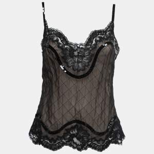Pre Owned Dolce & Gabbana Black Silk & Lace Sequin Embellished Top M