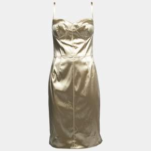 Pre Owned Dolce & Gabbana Champagne Gold Stretch Satin Bustier Bodycon Dress M