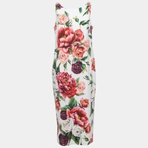 Pre Owned Dolce & Gabbana White Floral Printed Crepe Midi Dress L