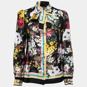 Pre Owned Dolce & Gabbana Black Floral Printed Silk Neck Tie Shirt S