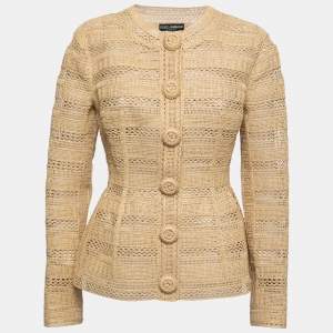 Pre Owned Dolce & Gabbana Beige Straw Structured Button Front Jacket M