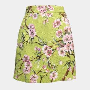Pre Owned Dolce & Gabbana Green Floral Printed Jacquard Skirt M
