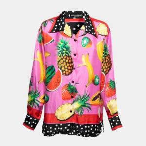 Pre Owned Dolce & Gabbana Pink Fruit Printed Silk Button Front Shirt M