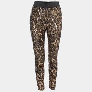 Dolce & Gabbana Black & Gold Sequin Paillattes Leggings S