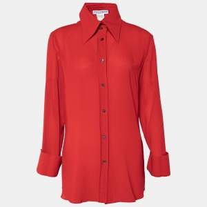 Pre Owned Dolce & Gabbana Vintage Red Silk Crepe Shirt L 