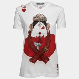 Pre Owned Dolce & Gabbana White Cotton Queen of Hearts Print T-Shirt S
