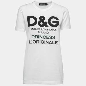 Pre Owned Dolce & Gabbana White Cotton Logo Printed Short Sleeve T-Shirt XS