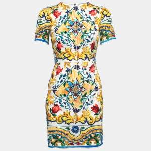 Pre Owned Dolce & Gabbana Multicolor Majolica Print Silk Midi Dress S