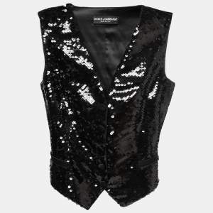 Pre Owned Dolce & Gabbana Black Sequined Satin Vest XS