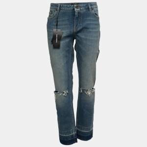 Pre Owned Dolce & Gabbana Blue Denim Faded Effect Pretty Jeans XL Waist 36"