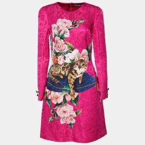Dolce & Gabbana Fuchsia Pink Cat Jacquard Sheath Dress M