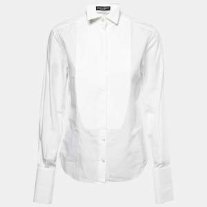 Pre Owned Dolce & Gabbana White Cotton Panel Detail Button Front Shirt S
