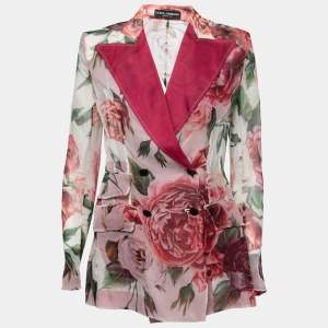 Pre Owned Dolce & Gabbana Pink Floral Silk Organza Single-Breasted Blazer M