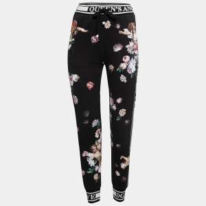 Pre Owned Dolce & Gabbana Black Angel Print Cotton Track Pants XS