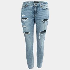 Pre Owned Dolce & Gabbana Blue Distressed Denim Pretty Fit Jeans M Waist 32" 