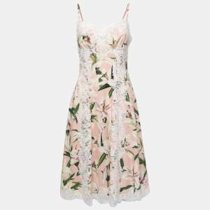 Pre Owned Dolce & Gabbana Pink Floral Print Silk Slip Midi Dress S