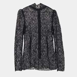 Pre Owned Dolce & Gabbana Black Lace High Neck Sheer Top M
