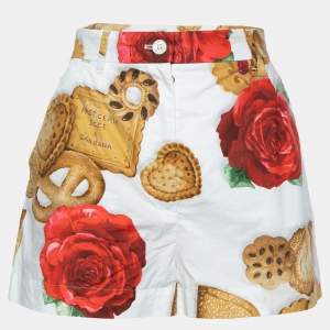 Dolce & Gabbana White Cookie & Rose Printed Cotton Short S
