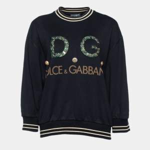 Pre Owned Dolce & Gabbana Black Terry Cotton Embellished Jumper S